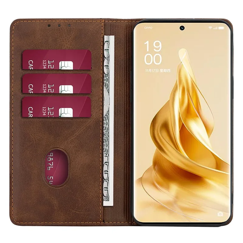 For Oppo A79 5G / A2 5G Etui med magnetisk auto-lukning Læderwallet Ståetætning - Brun