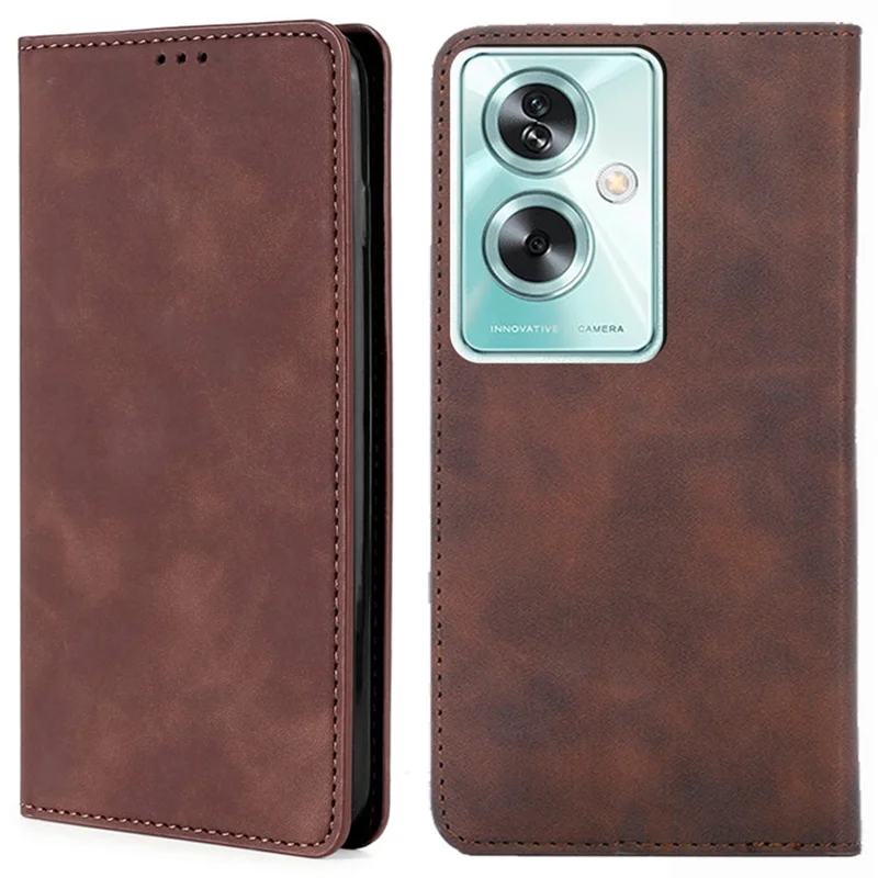 For Oppo A79 5G / A2 5G Leather Case Magnetic Auto Closing Phone Stand Cover - Dark Brown