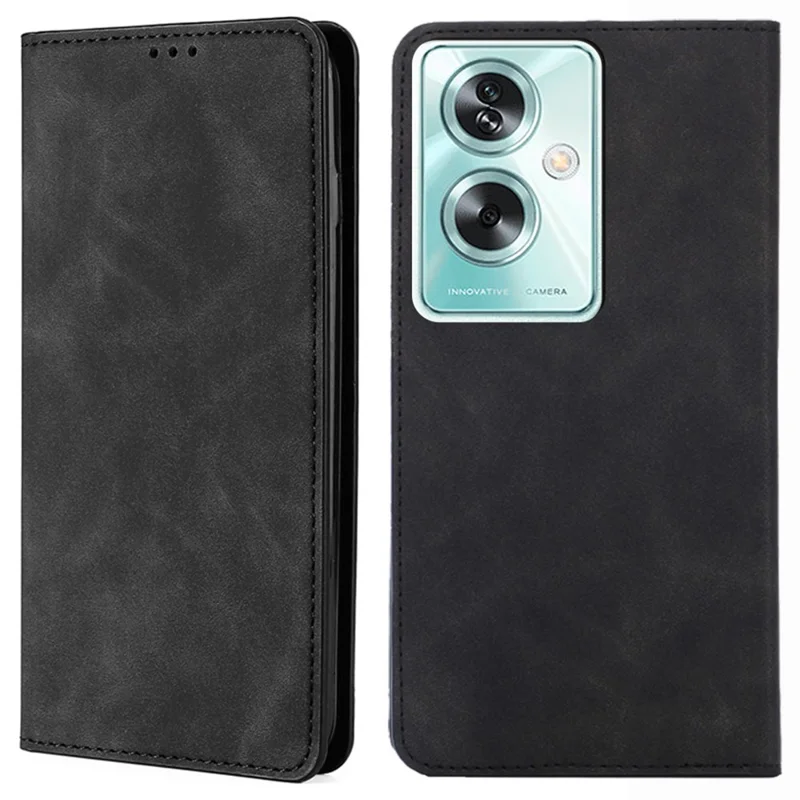 For Oppo A79 5G / A2 5G Leather Case Magnetic Auto Closing Phone Stand Cover - Black