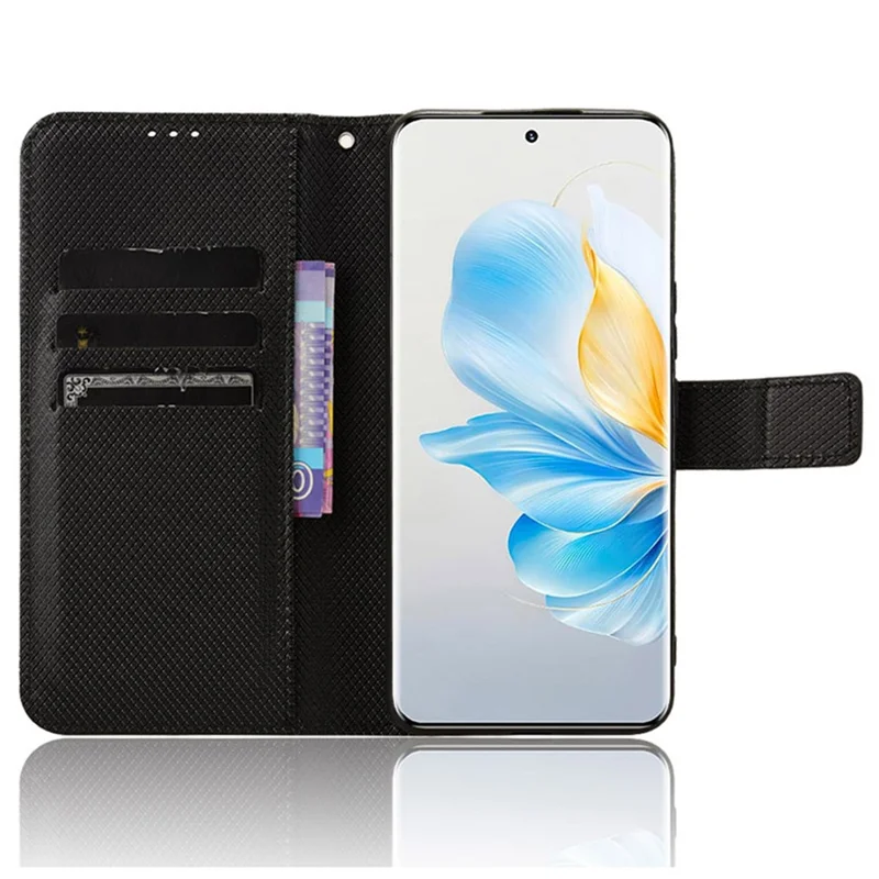 For Honor 100 5G Wallet Case PU Leather Stand Magnetic Clasp Phone Cover - Black