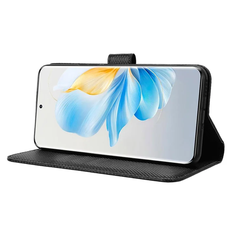 For Honor 100 5G Wallet Case PU Leather Stand Magnetic Clasp Phone Cover - Black