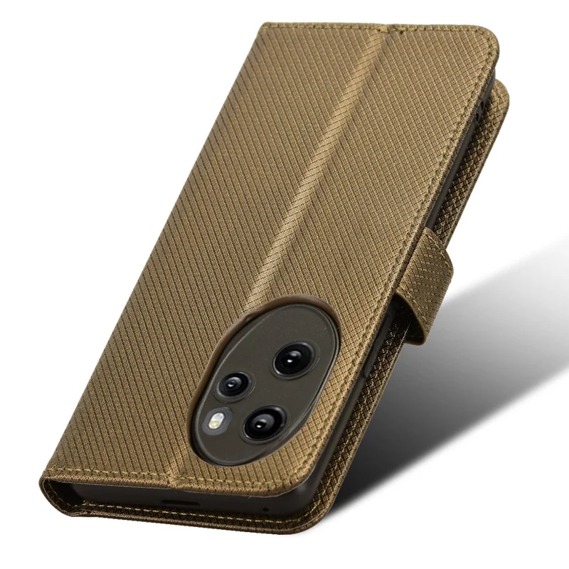 Fodral för Honor 100 Pro 5G, läder med diamantstruktur, plånboksfodral - Brun