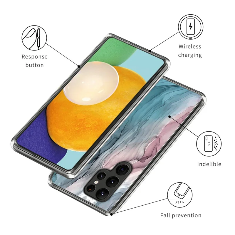 Cell Phone Case for Samsung Galaxy S24 Ultra Shell Abstract Marble Printed IMD TPU Cover - Style H