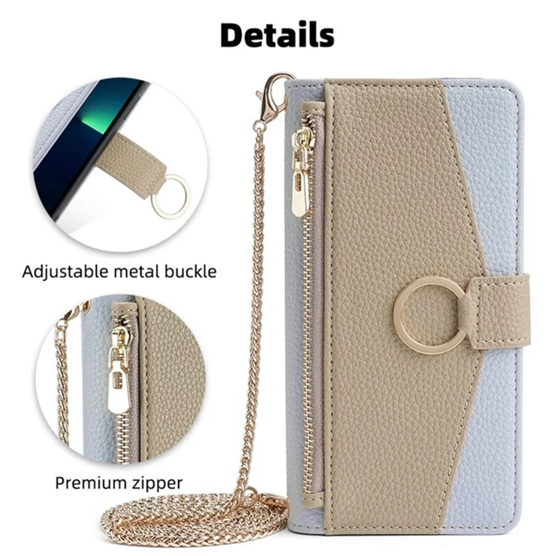 For Xiaomi Redmi 13C 4G / 5G / 13R 5G / Poco M6 5G / Poco C65 4G Case PU Leather Zipper Pockets Phone Cover with Mirror - Blue
