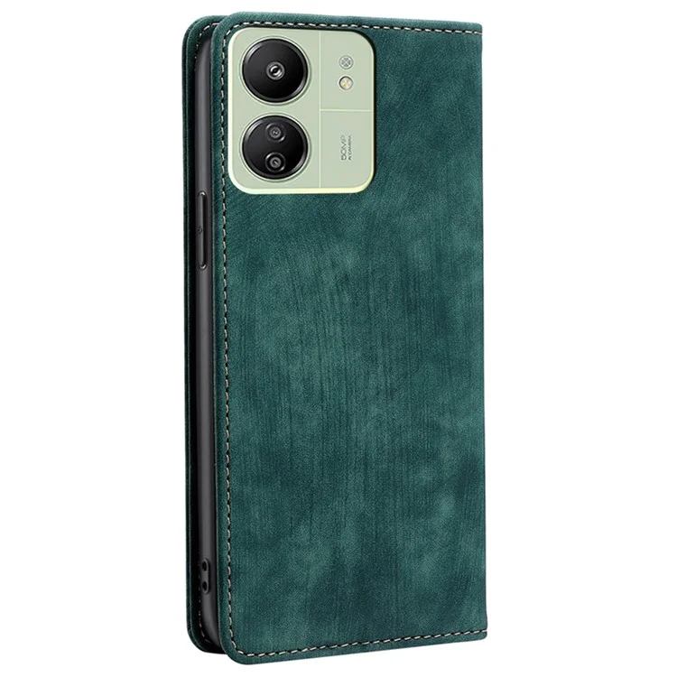 For Xiaomi Redmi 13C 4G / 5G / 13R 5G / Poco M6 5G / Poco C65 4G Flip Cover Leather RFID Blocking Wallet Phone Case - Green