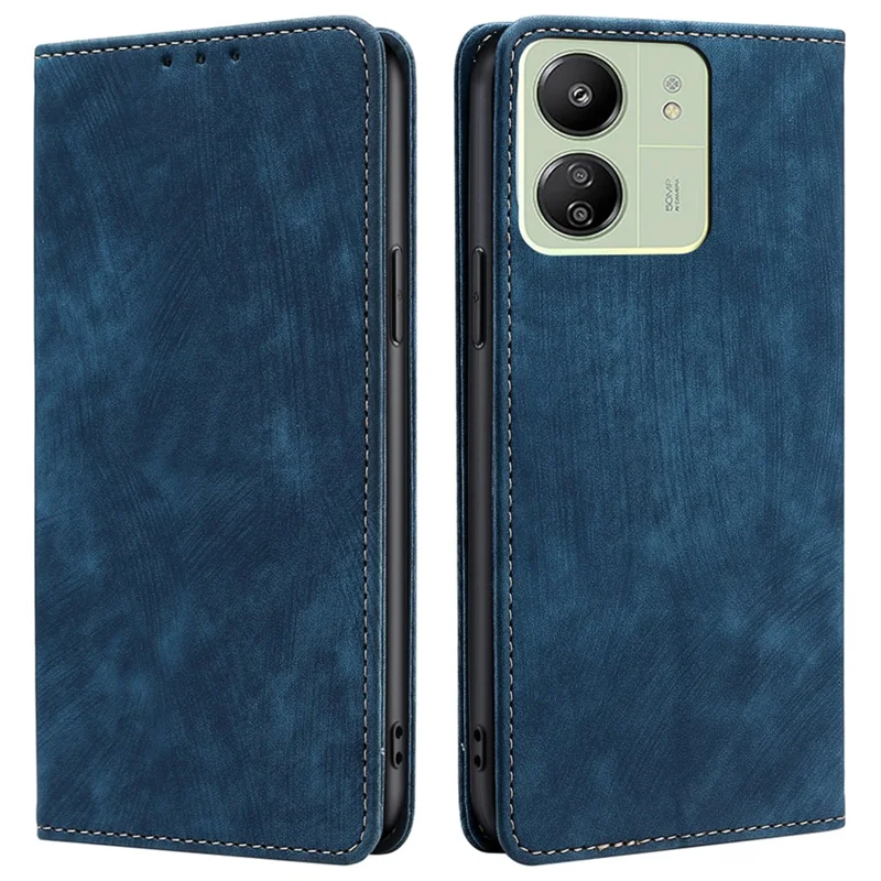 For Xiaomi Redmi 13C 4G / 5G / 13R 5G / Poco M6 5G / Poco C65 4G Flip Cover Leather RFID Blocking Wallet Phone Case - Blue