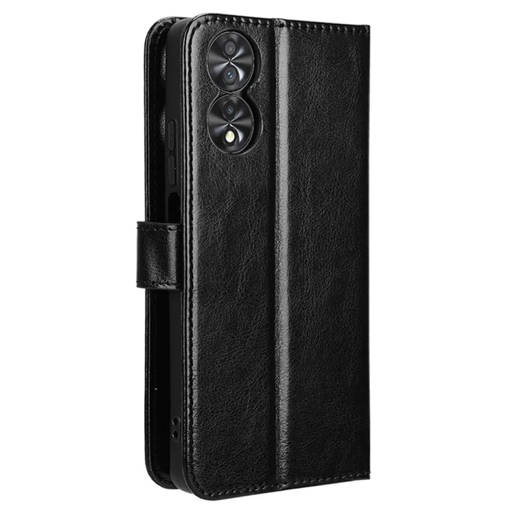 Для чехла TCL 40 NxtPaper Phone Case Crazy Horse PU Leather Wallet Stand Cover - Черный