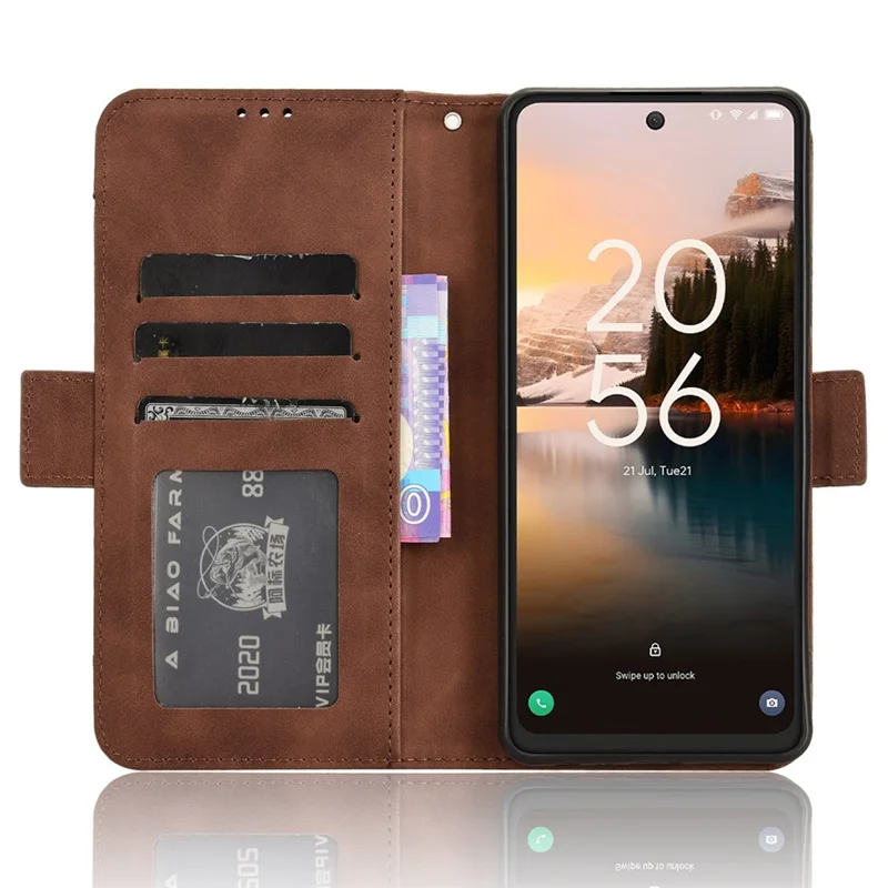 For TCL 40 Nxtpaper 4G Magnetic Phone Case PU Leather Stand Cover with Multiple Card Slots - Brown