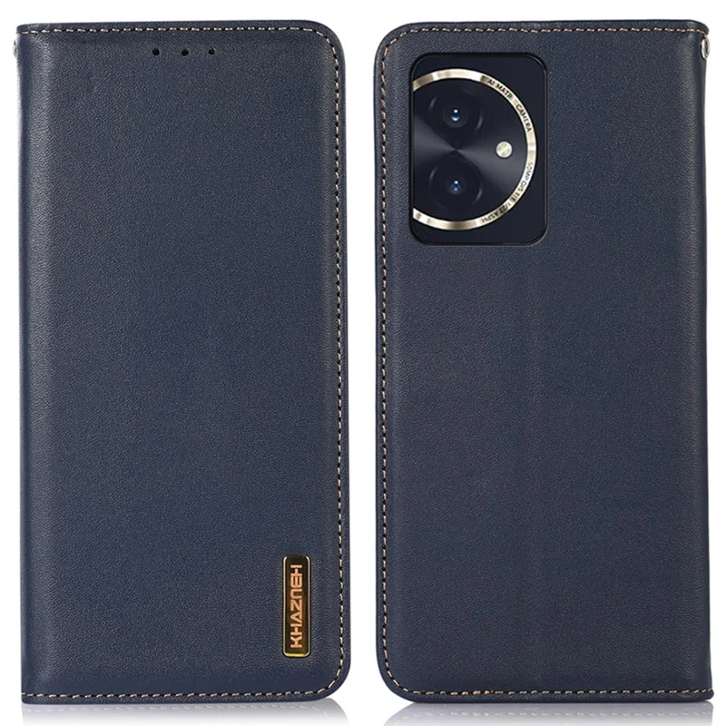 KHAZNEH For Honor 100 5G Capa de Telefone Celular Couro Genuíno de Vaca Textura Nappa RFID Blocking - Azul