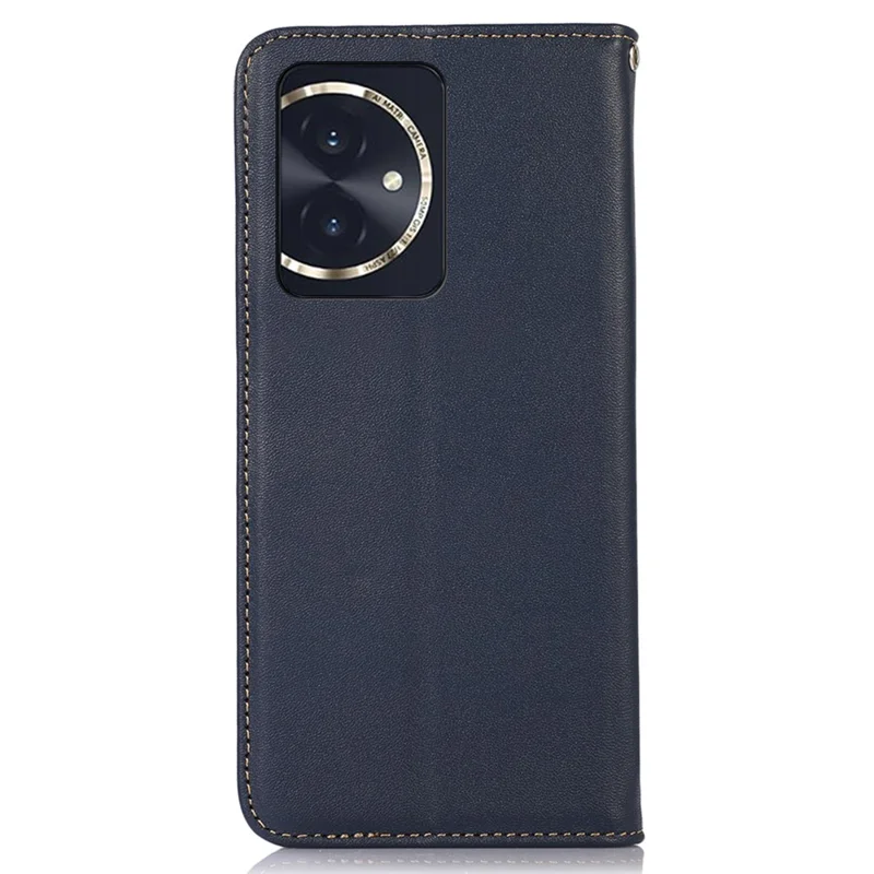 KHAZNEH For Honor 100 5G Capa de Telefone Celular Couro Genuíno de Vaca Textura Nappa RFID Blocking - Azul