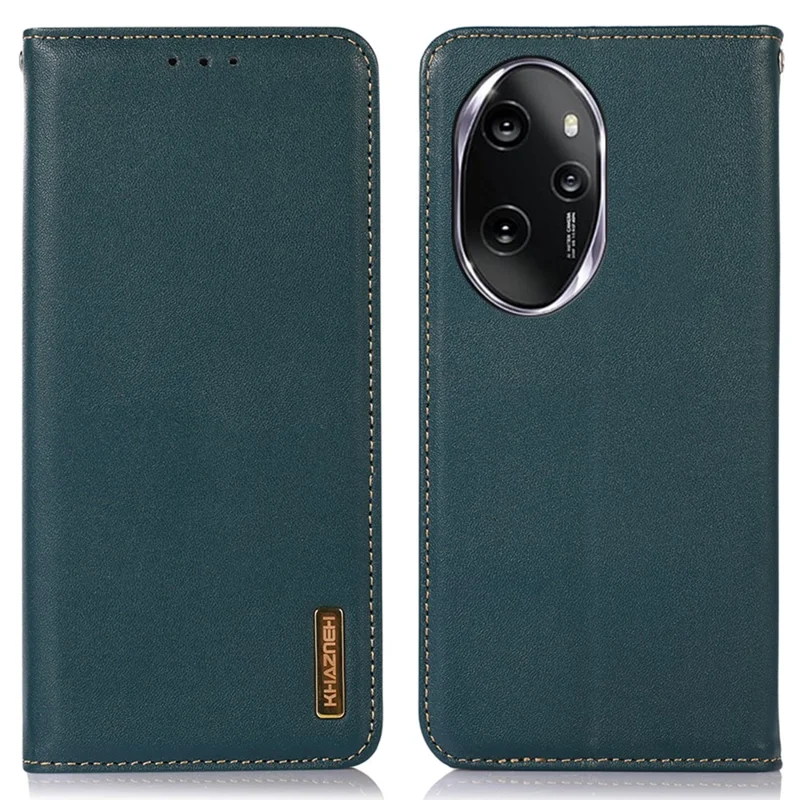 KHAZNEH For Honor 100 Pro 5G Case Genuine Cow Leather Nappa Texture Cover with Magnetic Closure - Green