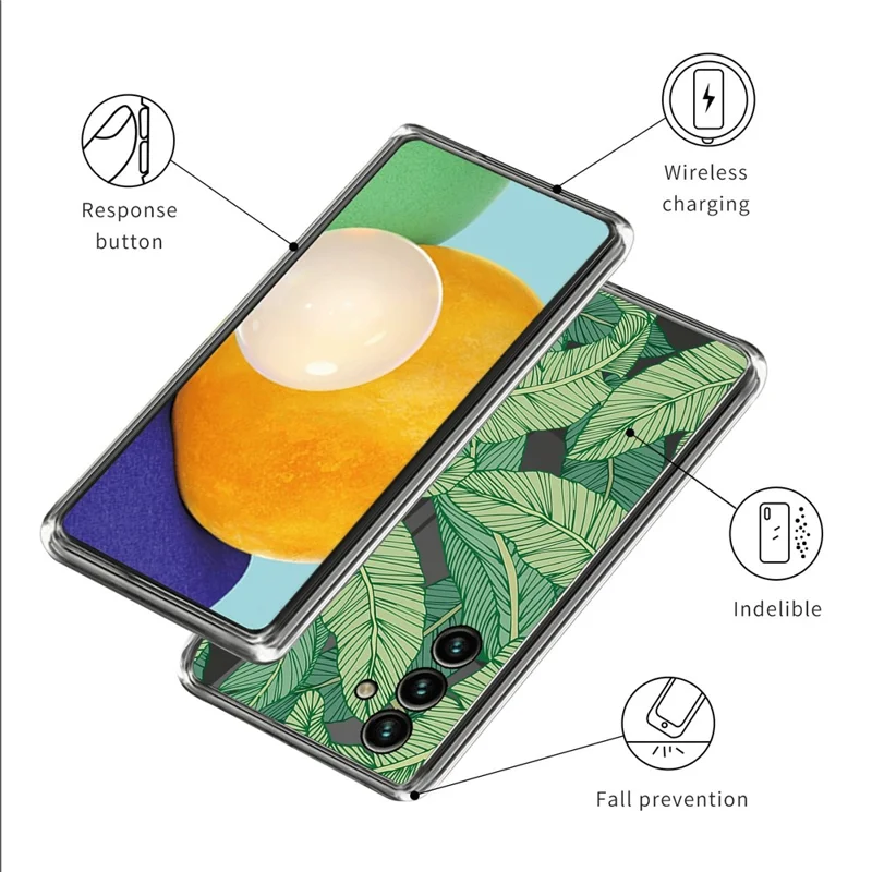 For Samsung Galaxy A15 5G Soft Case IMD Pattern TPU Phone Cover - Green Leaves