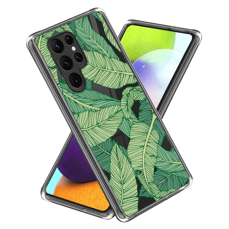 For Samsung Galaxy S24 Ultra Pattern Case Anti-Drop Soft TPU Phone Cover - Green Leaves