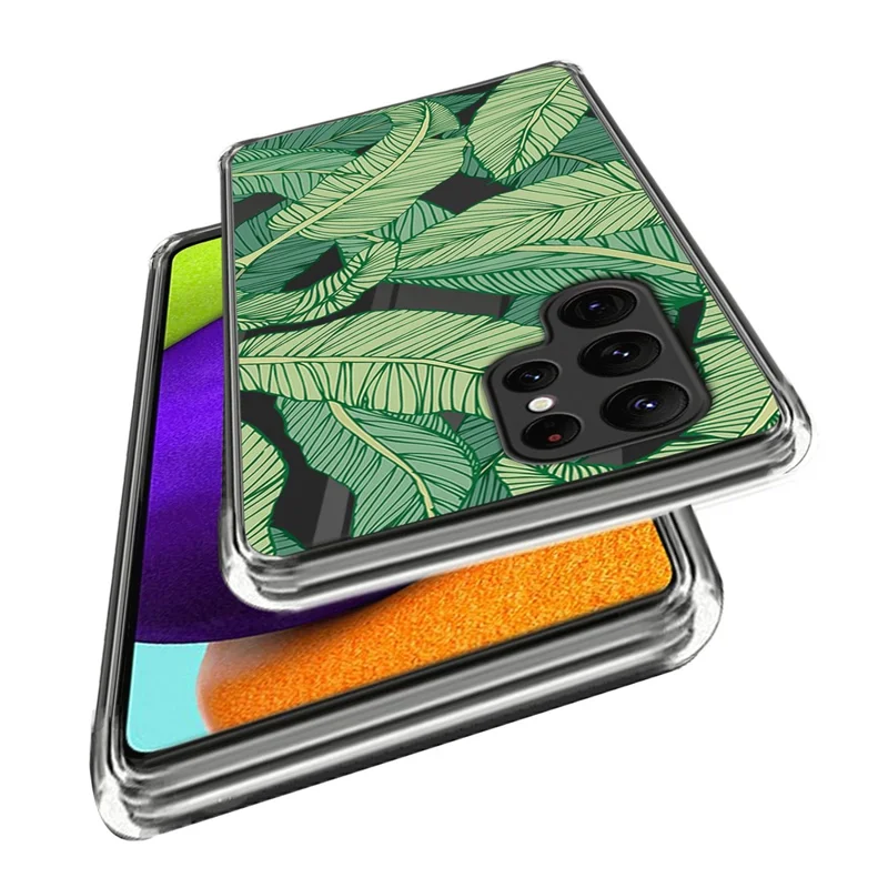For Samsung Galaxy S24 Ultra Pattern Case Anti-Drop Soft TPU Phone Cover - Green Leaves
