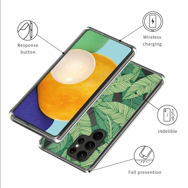 For Samsung Galaxy S24 Ultra Pattern Case Anti-Drop Soft TPU Phone Cover - Green Leaves