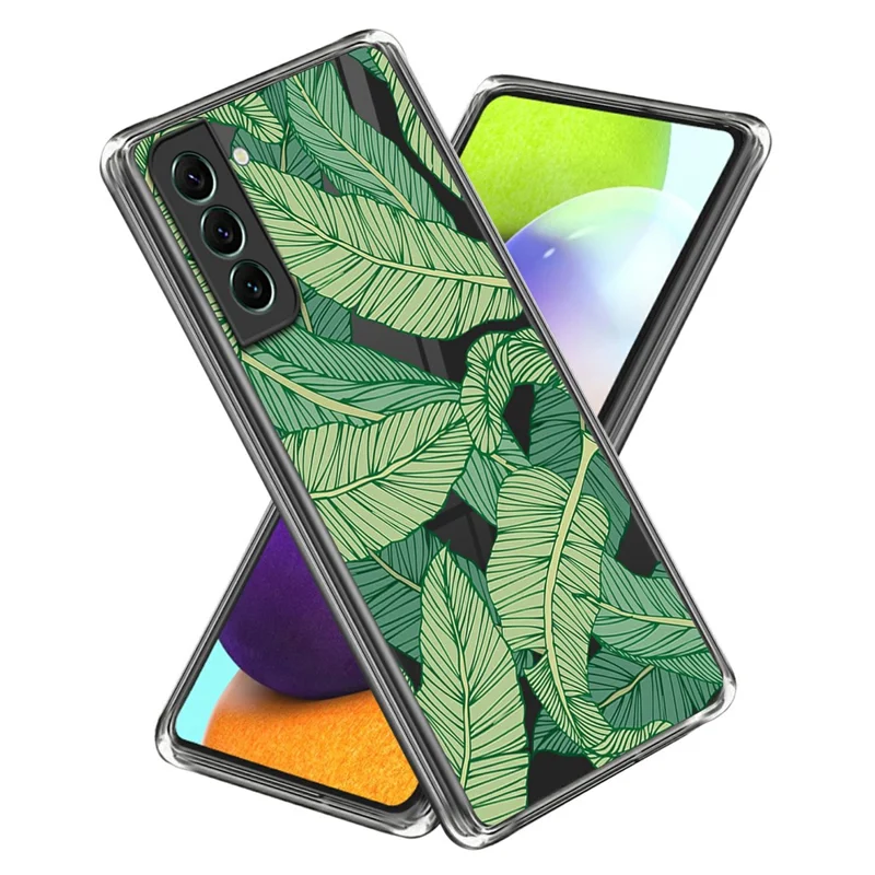 For Samsung Galaxy S24 TPU Phone Case IMD Pattern Slim Fit Protective Cover - Green Leaves