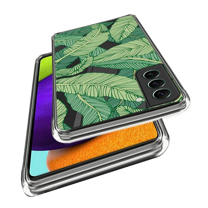 For Samsung Galaxy S24 TPU Phone Case IMD Pattern Slim Fit Protective Cover - Green Leaves