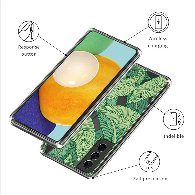 For Samsung Galaxy S24 TPU Phone Case IMD Pattern Slim Fit Protective Cover - Green Leaves
