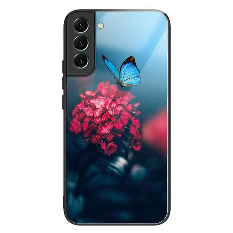 Per Samsung Galaxy S24 Phone Case Vetro Temperato + TPU Motivo Stampato Custodia Posteriore - Fiore / Farfalla