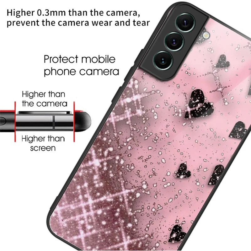 For Samsung Galaxy S24 Phone Case Tempered Glass+TPU Pattern Printed Back Cover - Love / Pink