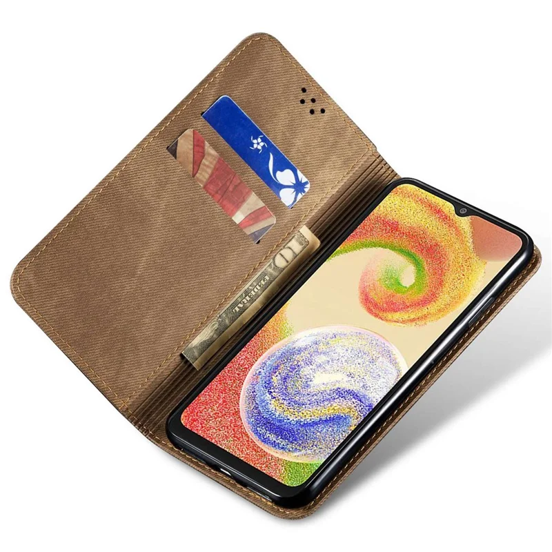 For Samsung Galaxy A35 5G Wallet Case Jeans Cloth Texture PU Leather Cover - Khaki