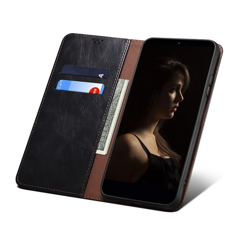 For Samsung Galaxy A35 5G Leather Case Magnetic Auto Closing Wallet Cover - Black