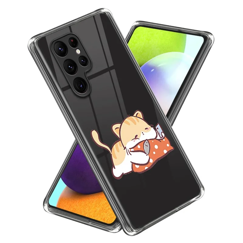 For Samsung Galaxy S24 Ultra Phone Case Pattern Printing Soft TPU Cover - Red Pillow Cat