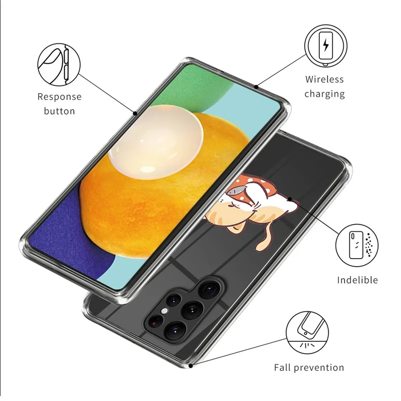 For Samsung Galaxy S24 Ultra Phone Case Pattern Printing Soft TPU Cover - Red Pillow Cat