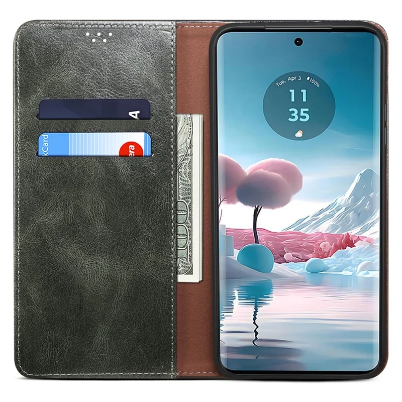 For Motorola Edge 40 Neo 5G Case PU Leather Wallet Folio Flip Phone Cover - Green