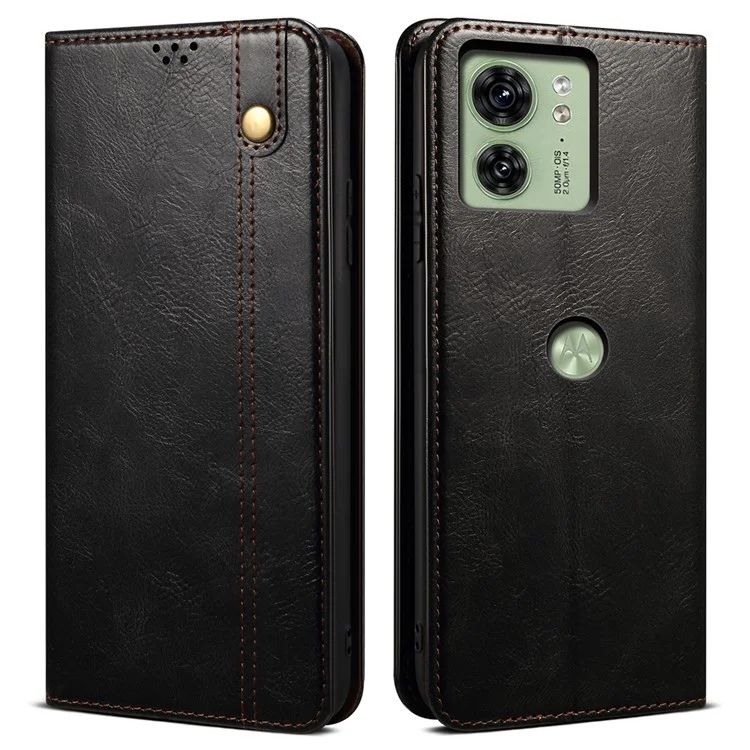 Для чехла Motorola Edge 40 5G - Waxy Crazy Horse Texture Leather Wallet Cover - Black
