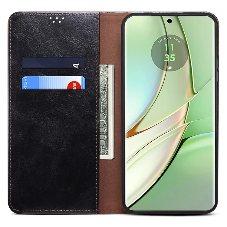 Для чехла Motorola Edge 40 5G - Waxy Crazy Horse Texture Leather Wallet Cover - Black