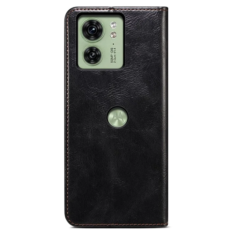 Для чехла Motorola Edge 40 5G - Waxy Crazy Horse Texture Leather Wallet Cover - Black
