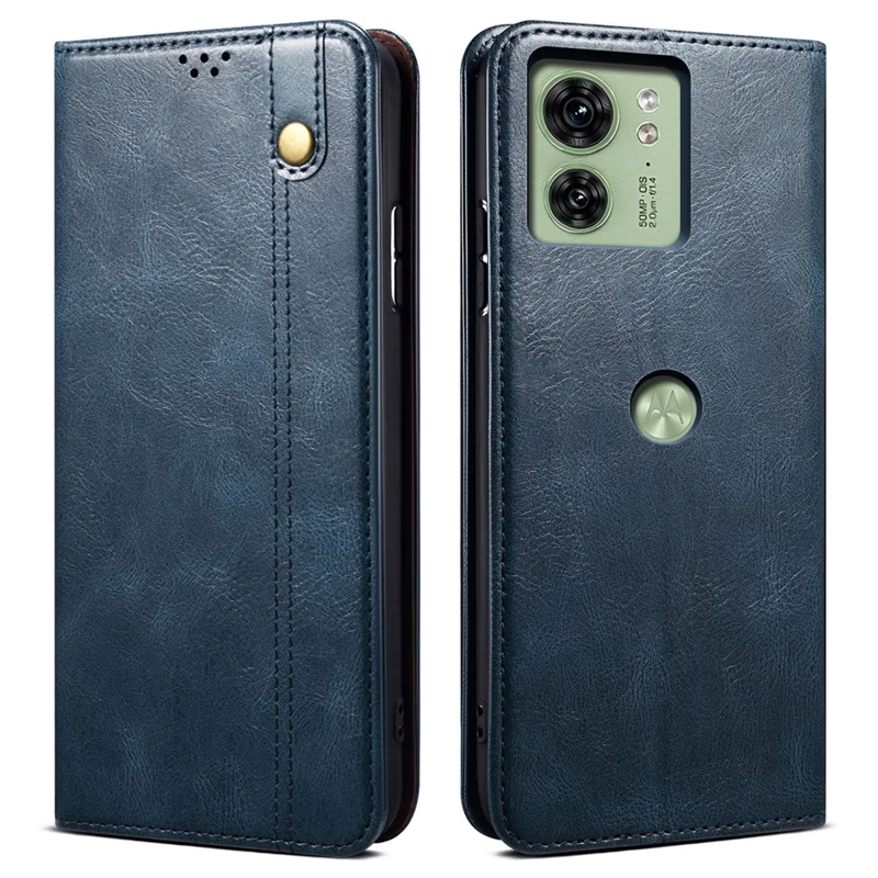 For Motorola Edge 40 5G Case Voksagt Crazy Horse-struktur Læderwallet Cover - Blå