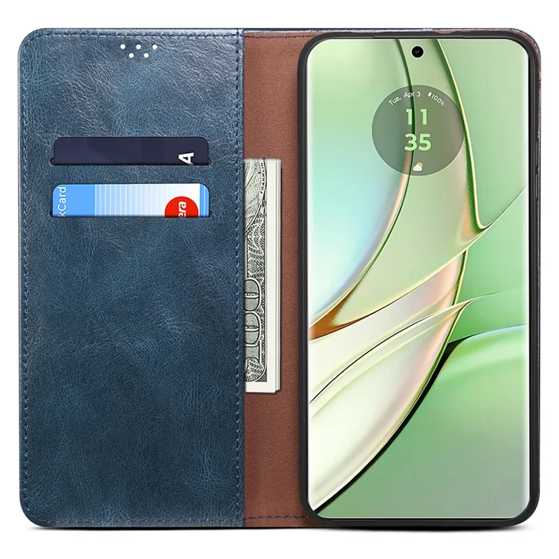 For Motorola Edge 40 5G Case Voksagt Crazy Horse-struktur Læderwallet Cover - Blå