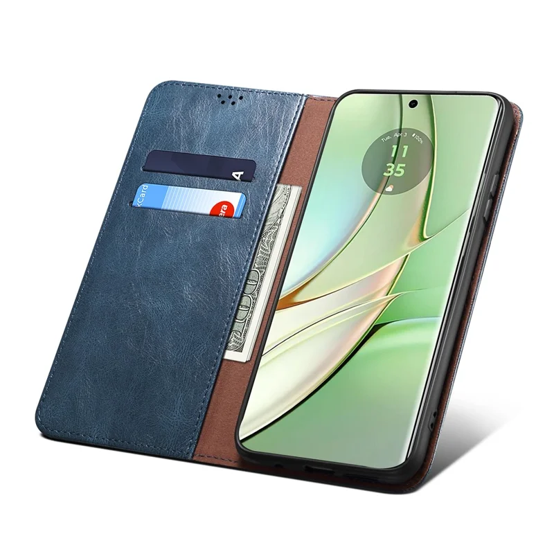 For Motorola Edge 40 5G Case Voksagt Crazy Horse-struktur Læderwallet Cover - Blå
