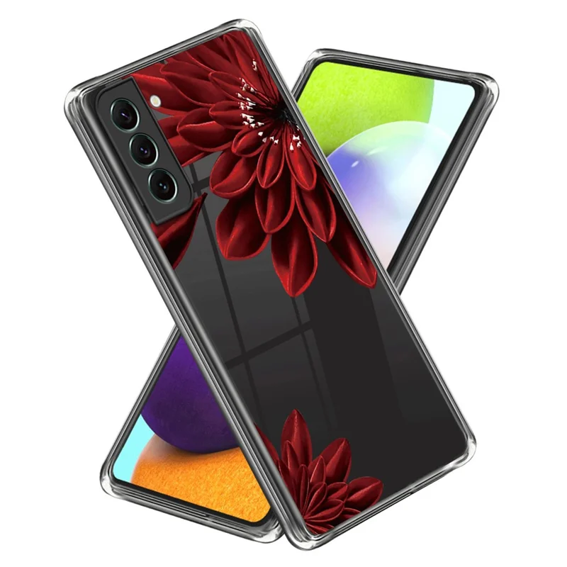 For Samsung Galaxy S24 Case Pattern Printing Shockproof TPU Phone Cover Protector - Red Flower