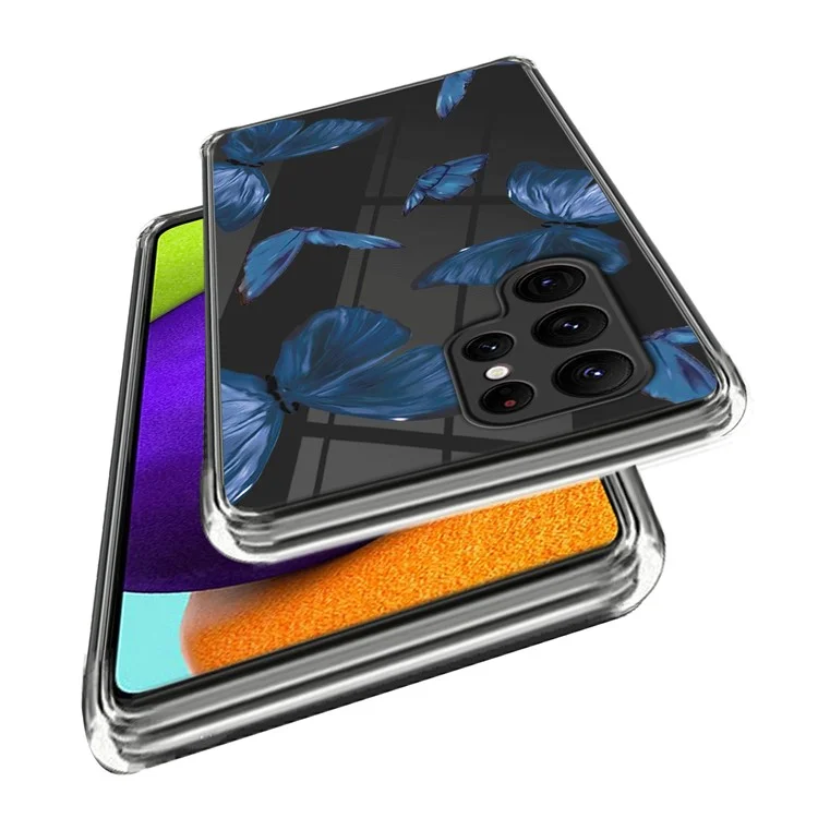 For Samsung Galaxy S24 Ultra Case Anti-scratch TPU Back Cover with Pattern Printing - Blue Butterflies