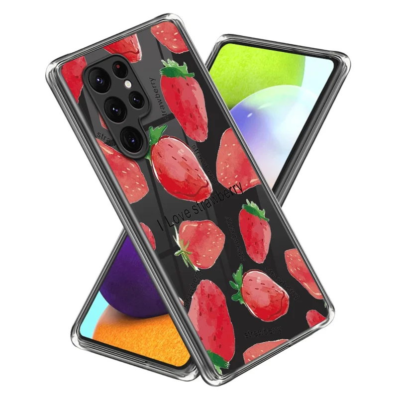 For Samsung Galaxy S24 Ultra Case Anti-scratch TPU Back Cover with Pattern Printing - Strawberry