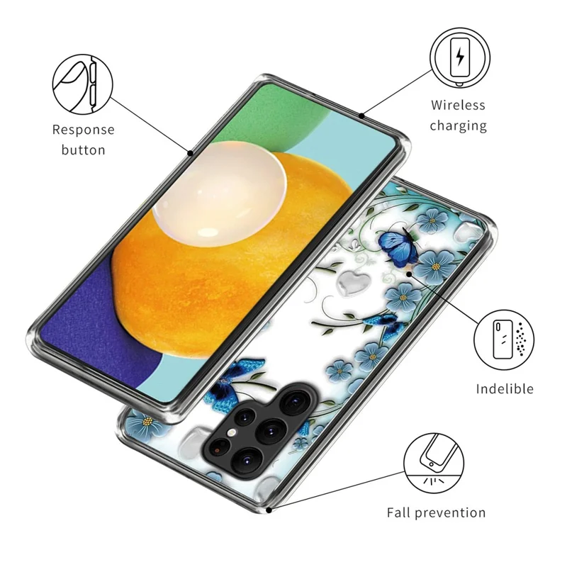 For Samsung Galaxy S24 Ultra Case Anti-scratch TPU Back Cover with Pattern Printing - Butterfly and Flower