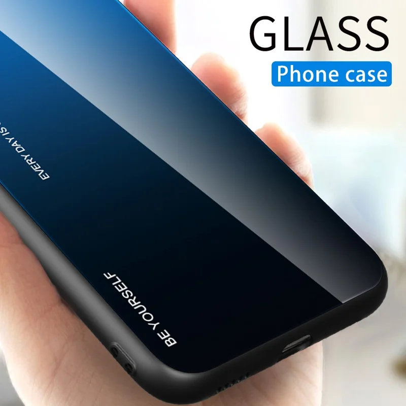 For Samsung Galaxy A15 4G Glass Case Gradient Color Shockproof Tempered Glass Back Cover - Purple  /  Blue