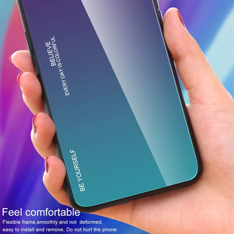 For Samsung Galaxy A15 4G Glass Case Gradient Color Shockproof Tempered Glass Back Cover - Purple  /  Blue