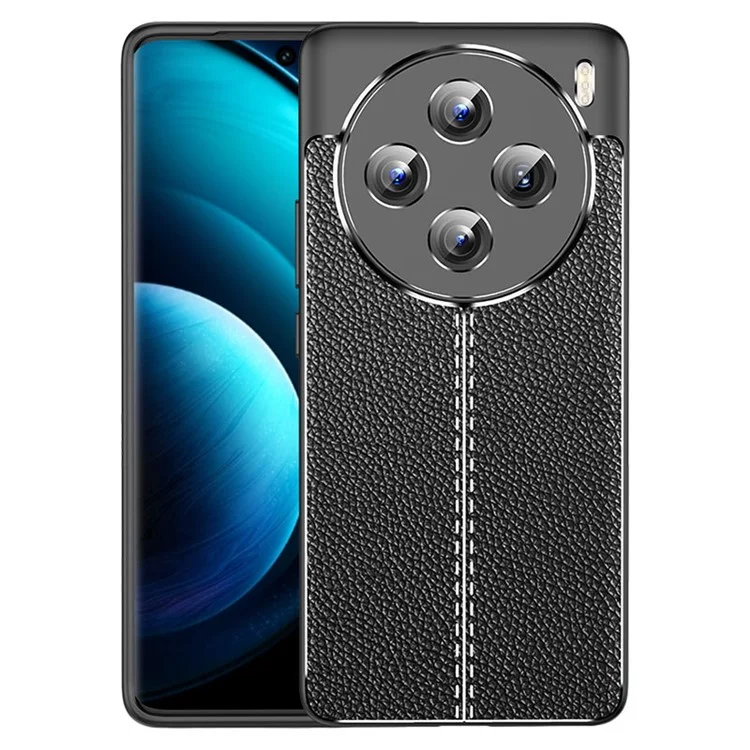 Para vivo X100 5G Case Shockproof Litchi Texture TPU Mobile Phone Shell Cover - Preto