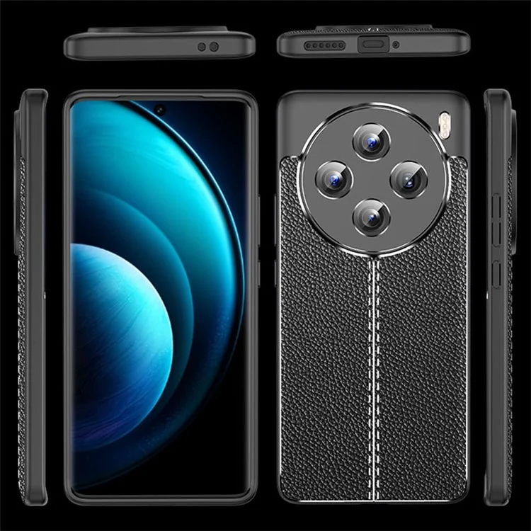 Para vivo X100 5G Case Shockproof Litchi Texture TPU Mobile Phone Shell Cover - Preto
