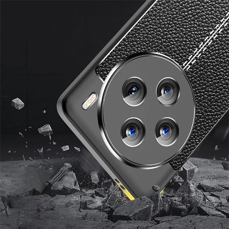 Para vivo X100 5G Case Shockproof Litchi Texture TPU Mobile Phone Shell Cover - Preto