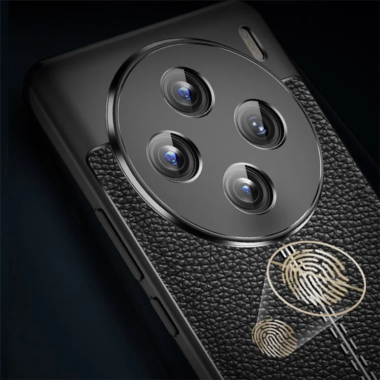 Para vivo X100 5G Case Shockproof Litchi Texture TPU Mobile Phone Shell Cover - Preto