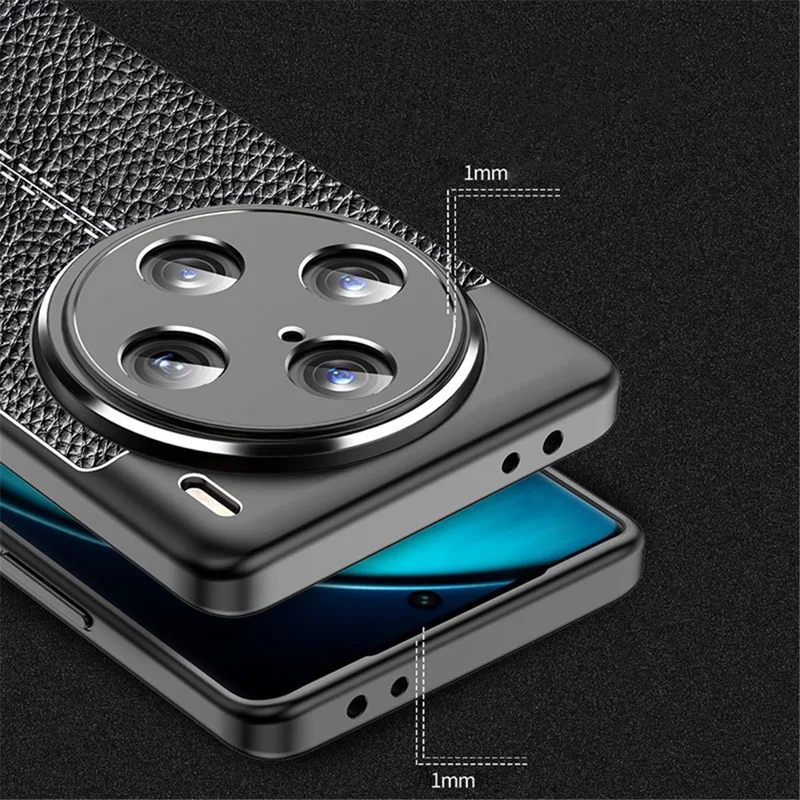 Para vivo X100 Pro 5G Capa de Telefone Caso TPU Absorção de Choque Textura Litchi Capa - Preto