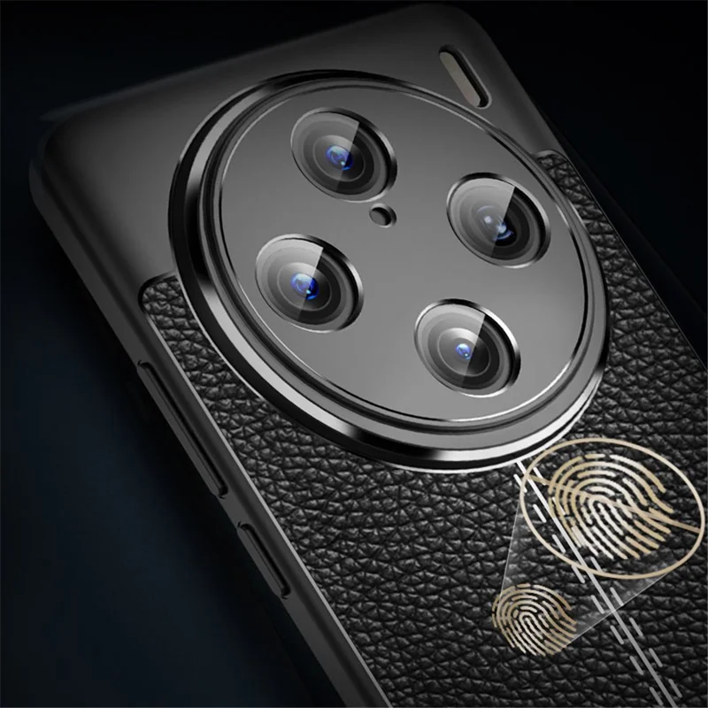 Para vivo X100 Pro 5G Capa de Telefone Caso TPU Absorção de Choque Textura Litchi Capa - Preto