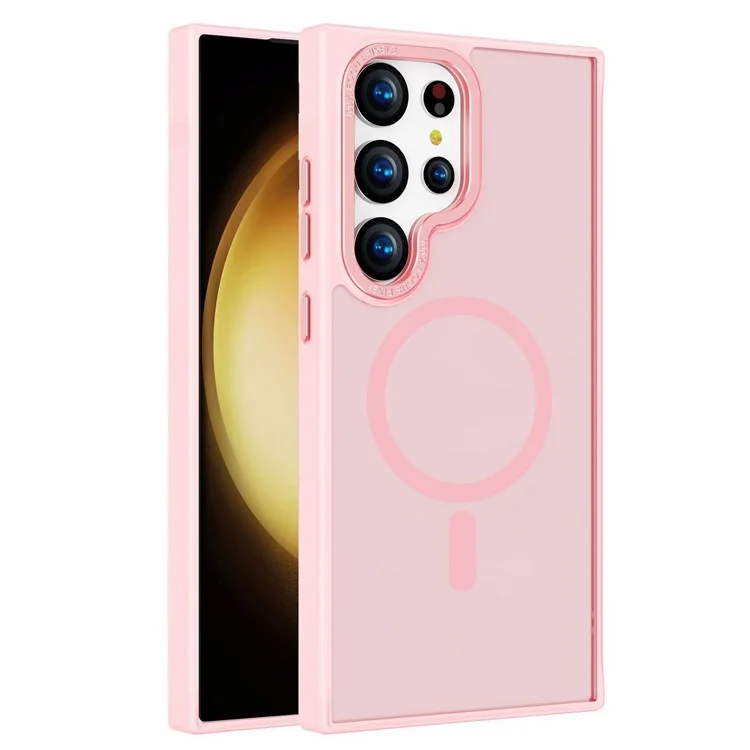 For Samsung Galaxy S24 Ultra Case Skin-Touch TPU+PC Phone Cover Compatible with MagSafe - Pink