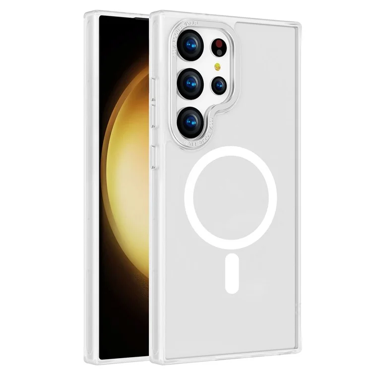 For Samsung Galaxy S24 Ultra Case Skin-Touch TPU+PC Phone Cover Compatible with MagSafe - White