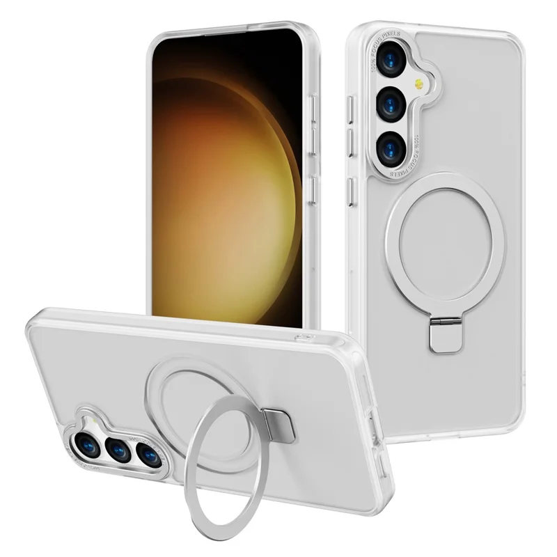 For Samsung Galaxy S24 Magnetic Case Anti-Drop TPU+PC Kickstand Phone Cover - Transparent